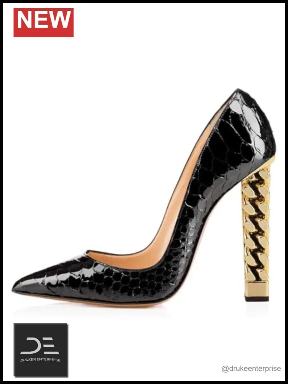 Women's Pumps Gold Chunky Heel Pointed Toe Slip On Party